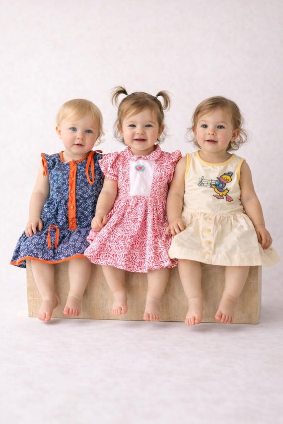 Vintage Dress Baby Girl Set of 3 Soviet Union Pink Red Yellow Blue Cotton  Summer Small Size 1960's Fashion - Etsy