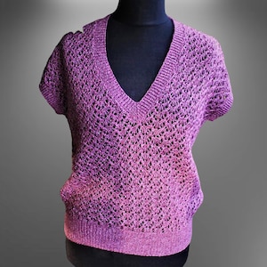 Purple wool hand knitted vintage vest blouse top women Size M L