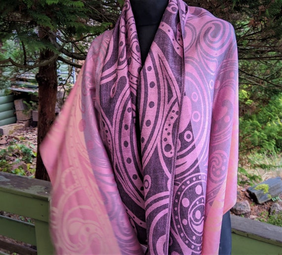 Vintage scarf shawl NEW pink purple wrap unisex C… - image 4