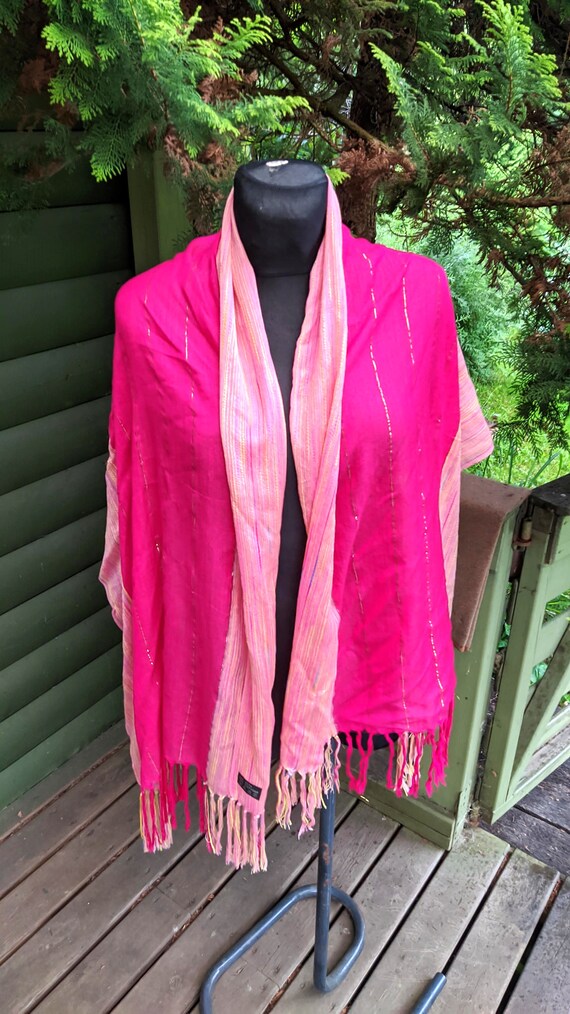 Vintage silk scarf cotton pink women - image 2