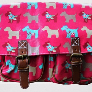 Cartera de cuero vegano con perro imprimir unisex azul beige