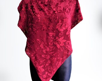 Red triangle scarf with velure gorgeous women vintage floral gift for her Christmas