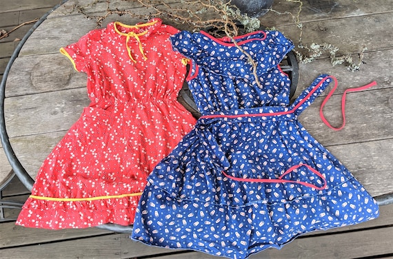 Set of 2 Cotton Vintage Dress Made in Soviet Union Summer Red Blue Floral 1960 s Fashion Clothes Etsy Israel