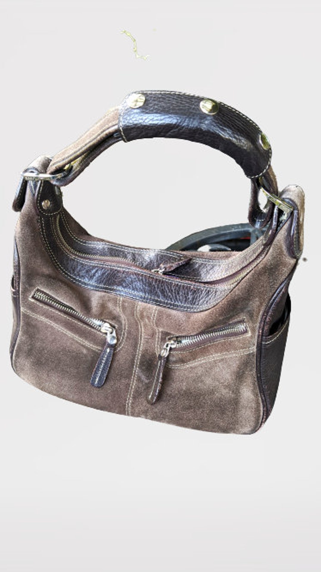 Tod's Handbag Bag Shoulder Dark Brown Suede Leather Women