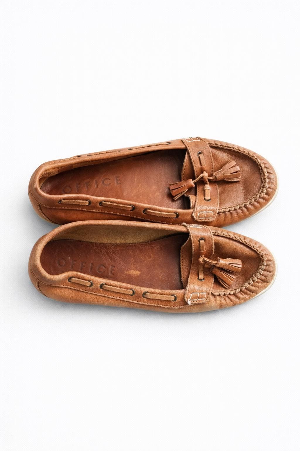 Brown Leather Shoes Moccasins Women Size 39-40 EU/8.5-9 US, 6-6.5