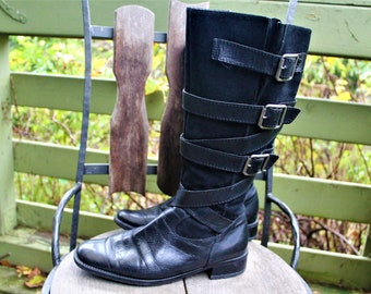 Black Leather Riding Boot Vintage Tall Equestrian Steve Madden Women’s 7