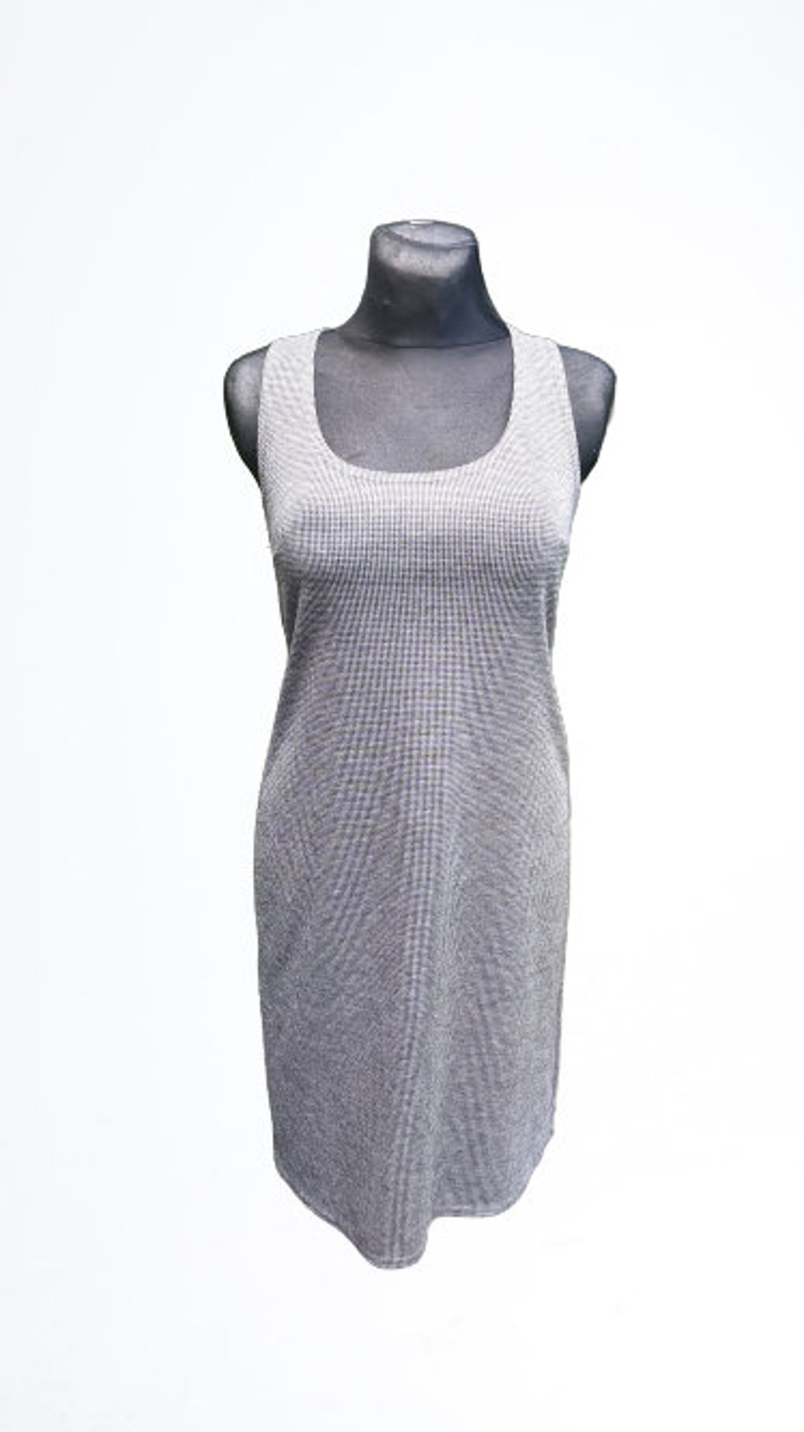 Grey vintage dress sleeveless women sundress knitted Size S, foto 2 di 5