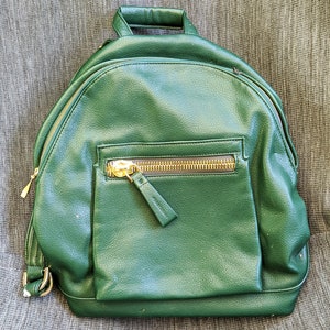 Green vintage bag backpack women fake leather