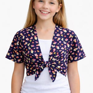 Bolero blouse blue floral vintage short sleeves summer kids girls age 8 Size XS - S
