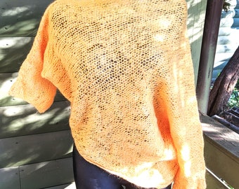 pull vintage femme orange tricoté asymétrique fait main Taille S M