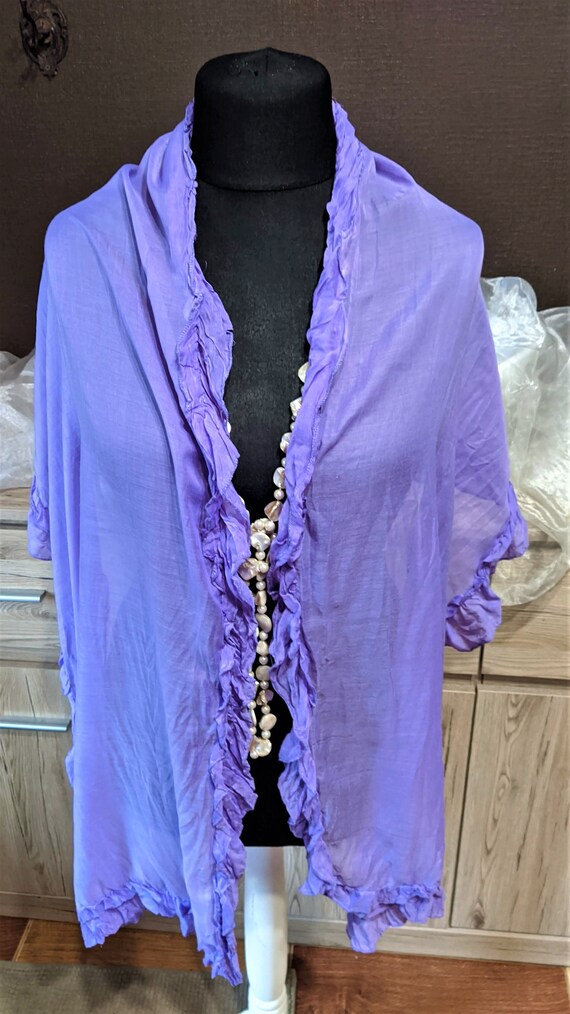 Vintage purple lilac scarf ruffled women summer w… - image 3