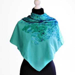 Green mint vintage blue abstract scarf accessory gift for her