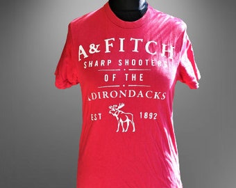 Vintage red T shirt women men unisex tees cotton with print Size M Abercrombie Fitch