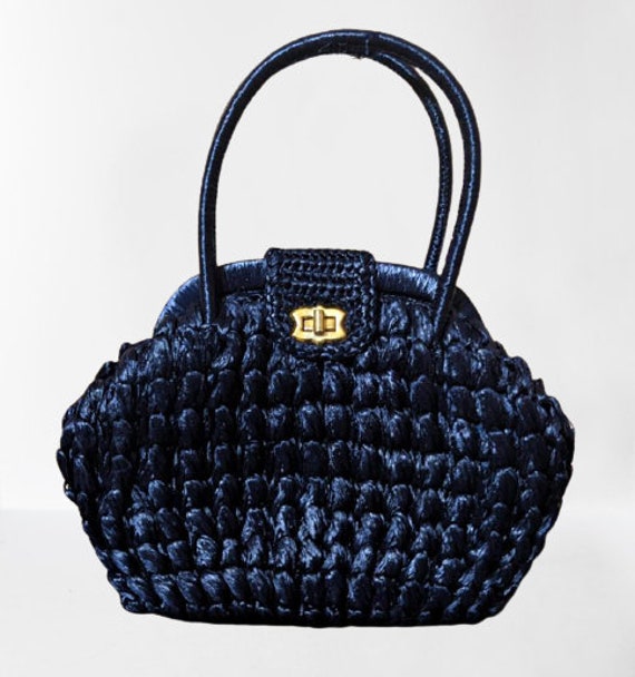 Blue Dark Hand Handle Bag Vintage Women China Braided Plastic