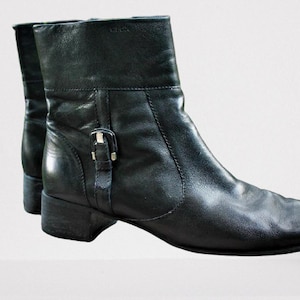 Zwarte schoenen lederen blok lage hakken laarzen enkel vintage vrouwen comfortabele Geox gemaakt in Brazilië Maat 40 EU / 6.5 UK / 9 US