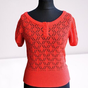 Blouse orange knitted women vintage summer top sweater Size M - L