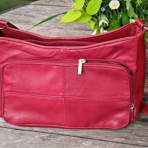 Red leather shoulder bag women gift for her