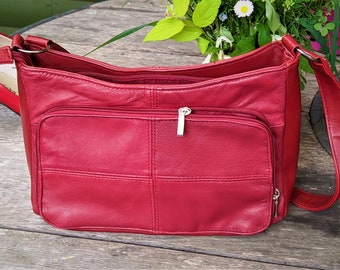 Red leather shoulder bag women gift for her