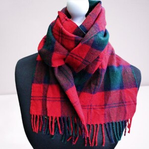 Scarf vintage red green plaid wool unisex Christmas gift
