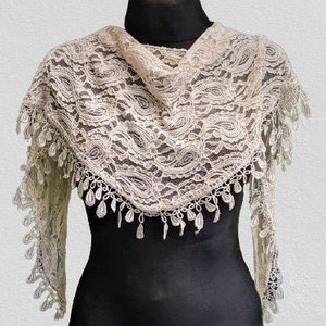 Of White lace scarf women summer vintage with fringes wedding gift for her