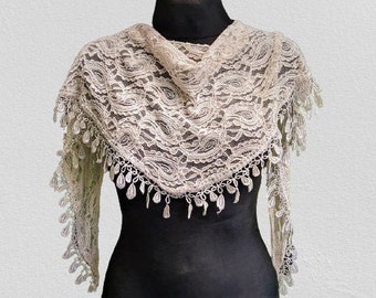 Of White lace scarf women summer vintage with fringes wedding gift for her
