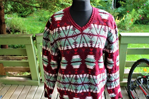 Vintage wool men sweater Scotch red green pullove… - image 3