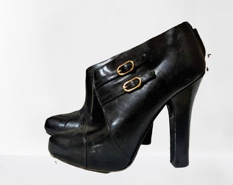 Black heels vintage shoes Dolce Gabana vintage leather women Size 38 EU/ 7.5 US/5 UK