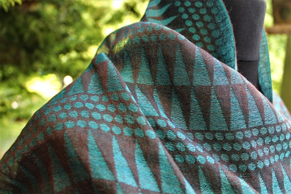 Blue brown pashmina vintage scarf unisex ornament… - image 7