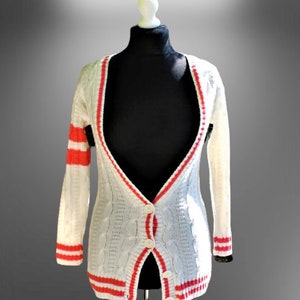 Vintage white orange cardigan sweater striped women Size S 8