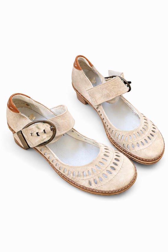 Vintage Shoes Sandals Pumps Women Beige Leather Brown Rieker  display picture 2