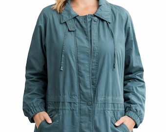 Chaqueta parka verde militar vintage para mujer, abrigo largo, talla M L