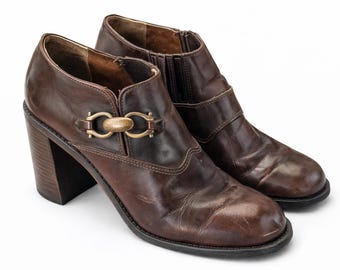 Bruine vintage schoenen hakken leer dames Maat 36 EU/ 3,5 UK/ 6 VS
