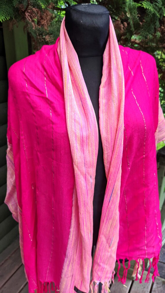 Vintage silk scarf cotton pink women - image 3
