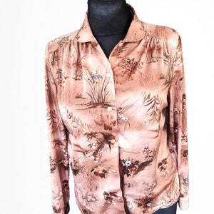 Vintage brown blouse shirt women top Size M