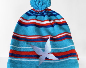 chapeau orange bleu vintage avec pompon tricoté unisexe femmes hommes enfants cadeau de Noel Taille 62 cm (24,4 »)