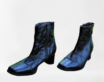 Shoes boots dark brown leather vintage women medium heels Size 5 UK/ 38 EU/7.5 US/ 24.5 cm/ 9.6 inches
