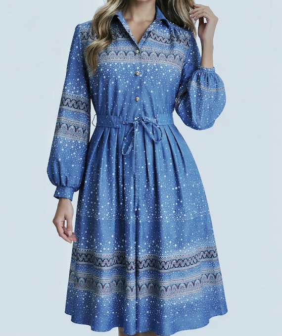 blue 18th century dress LILIANNE True Wrap Shirt Midi Dress With Gold Hardware In Powder Blue