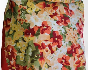 Scarf floral vintage red yellow green women accessory 1980s gift for her