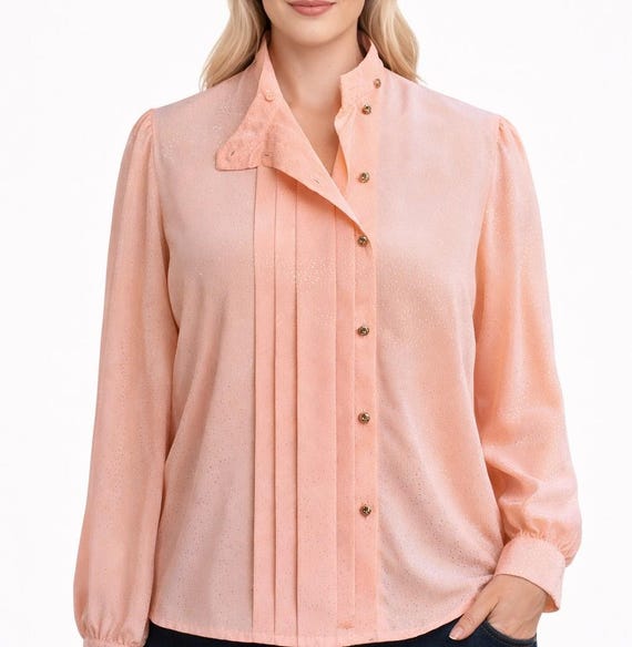 vintage blouse shirt ヴィンテージ くすみピンク Peach Pink Blouse Salmon Vintage Shirt Woman With Buttons Size M