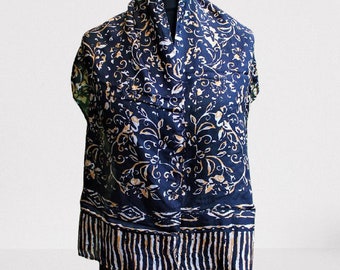 Black brown floral silk scarf women unisex accessory gift