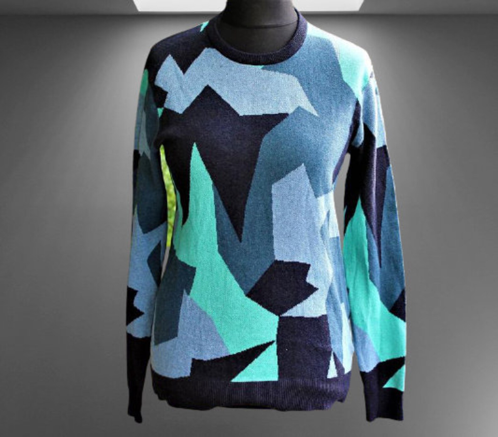 Sweater men green blue geometric vintage cotton new pullover Etsy