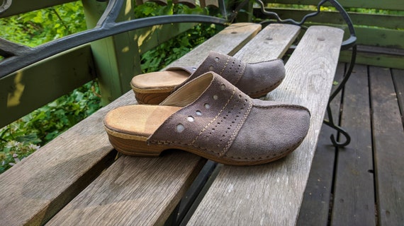 Vintage grey suede leather shoes clogs mules slip… - image 3