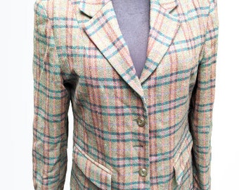 Vintage green wool jacket women Fiorella made in England Size M 12 EU blazer