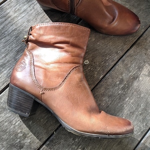 Vintage bruine enkellaarzen schoenen dames leer Marco Tozzi medium hak Maat 40 Eu/ 9 US/ 6,5 UK