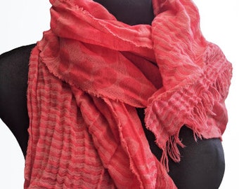 Pink linen cotton scarf red vintage summer made in Italy