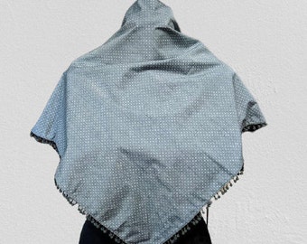 écharpe vintage triangle gris pois avec franges femmes coton spandex cadeau accessoire pour son