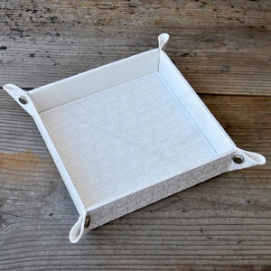 Glittered White Catchall with Croc Pattern - Square Leatherette Pocket Emptier