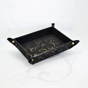 Suede Leather Valet Tray - Rectangular Black and Gold Catchall