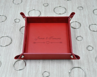 Personalisable Square Red Genuine Leather Pocket Emptier - Lovely Valentine's Day Gift