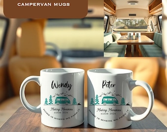 Set Of Two Personalised Camper Van Mugs *Wedding, Anniversary Gift, Making Memories, Home Is Where We Park it, New Home, Caravan, Christmas*